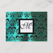 ターカーゼブルーシルクダマスク布、正方形モノグラム 名刺 (裏面)