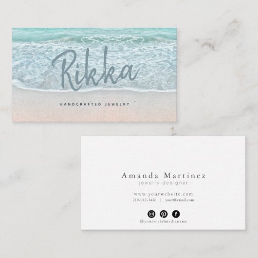 ターキオイズ海サンディビーチ手作りジュエリー 名刺 (正面/裏面)