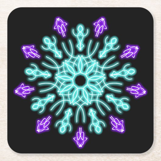 ターキオースと紫のネオンの花 スクエアペーパーコースター (正面)