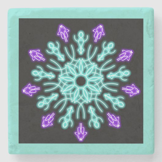 ターキオースと紫のネオンの花 ストーンコースター (正面)