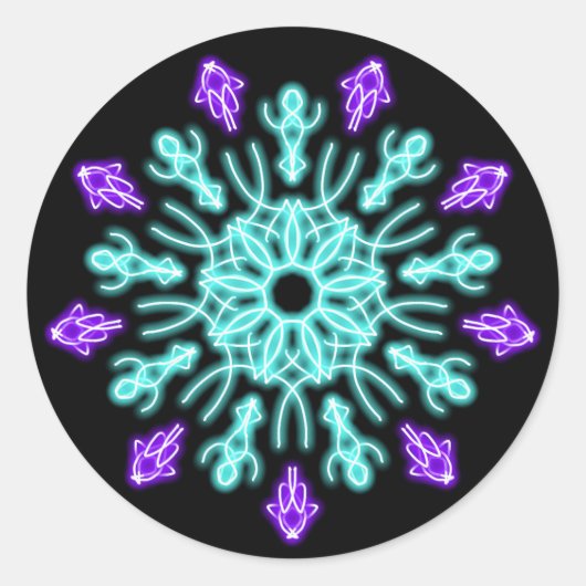 ターキオースと紫のネオンの花 ラウンドシール (正面)