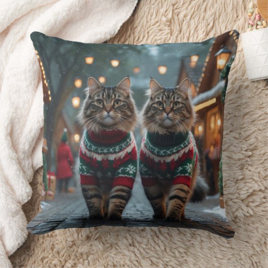 ターキッシュアンゴラの猫 クリスマス スノー ホリデー クッション (ブランケット)