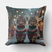 ターキッシュアンゴラの猫 クリスマス スノー ホリデー クッション (正面)