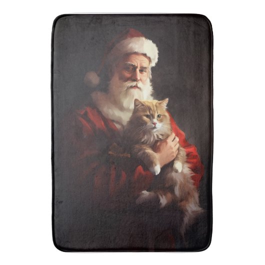 ターキッシュアンゴラの猫 サンタクロース クリスマスのお祝い バスマット (正面縦)