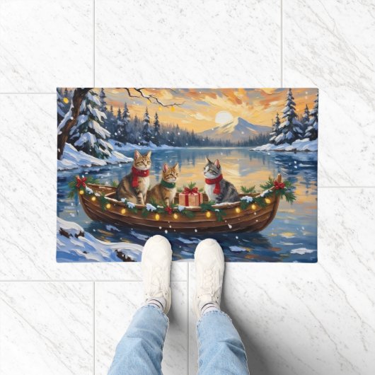 ターキッシュアンゴラキャットのクリスマスボートホリデー ドアマット (室内)