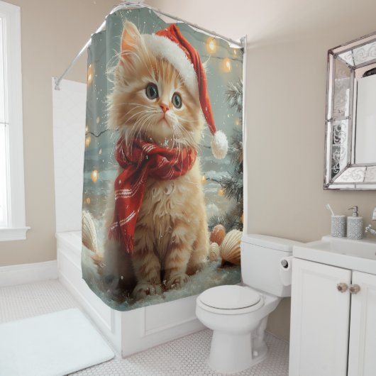 ターキッシュアンゴラキャットクリスマスヴィンテージビーチ シャワーカーテン (インサイチュ)