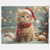 ターキッシュアンゴラキャットクリスマスヴィンテージビーチ フリースブランケット (正面(横))