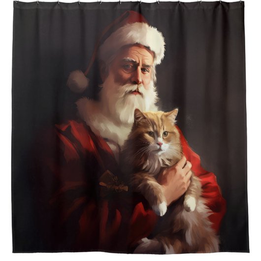ターキッシュアンゴラキャットサンタクロースフェスティバルクリスマス シャワーカーテン (正面)
