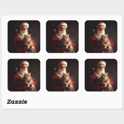 ターキッシュアンゴラキャットサンタクロースフェスティバルクリスマス スクエアシール (シート)