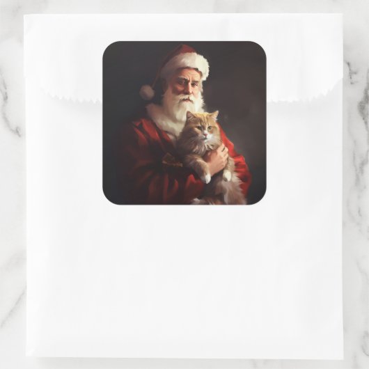 ターキッシュアンゴラキャットサンタクロースフェスティバルクリスマス スクエアシール (バッグ)