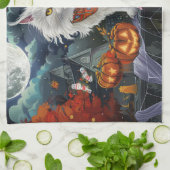 ターキッシュアンゴラキャットハロウィン不気味 キッチンタオル (折り畳み)