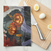 ターキッシュアンゴラキャットハロウィン不気味 キッチンタオル (四つ折り)