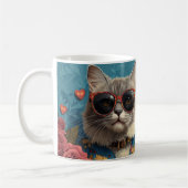 ターキッシュアンゴラ猫とハートバラバレンタインデー コーヒーマグカップ (左)