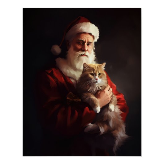 ターキッシュアンゴラ猫サンタクロース クリスマスの祝祭 ポスター (正面)
