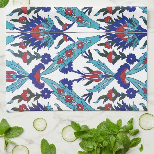 ターキッシュイズニク花の模様 キッチンタオル (折り畳み)