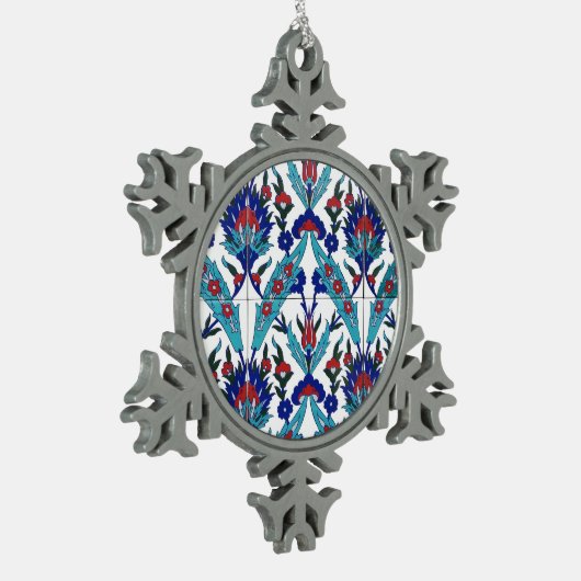 ターキッシュイズニク花の模様 スノーフレークピューターオーナメント (左)