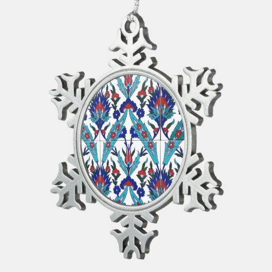 ターキッシュイズニク花の模様 スノーフレークピューターオーナメント (右)