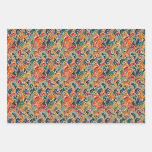 ターキッシュエブルウォーターマーブリングアート紙 ラッピングペーパーシート (正面3)