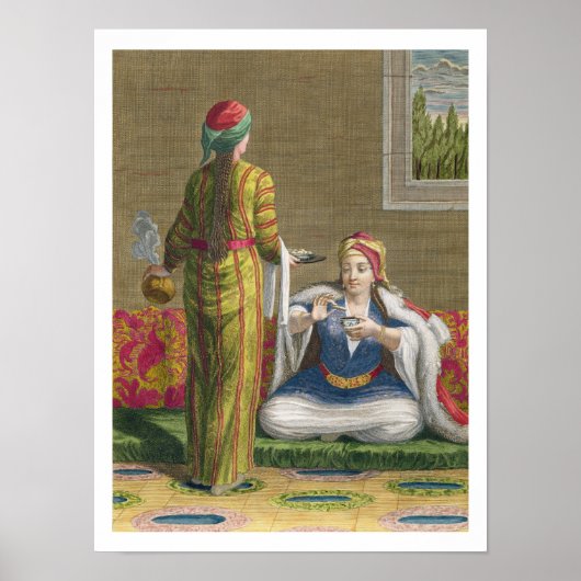 ターキッシュガール、ソファにコーヒーを持って、18セント ポスター (正面)
