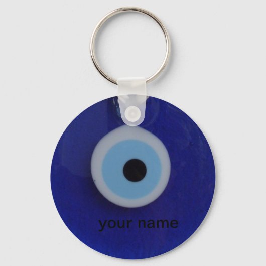 ターキッシュビーズイーブルーアイアムレットラベルキーチェーン キーホルダー (正面)