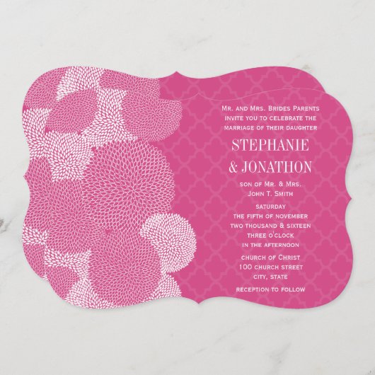 ターキッシュピンクローズフローラ結婚キク 招待状 (正面/裏面)