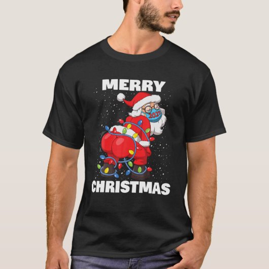 ターキングサンタクロース顔マスクメリークリスマストル Tシャツ (正面)