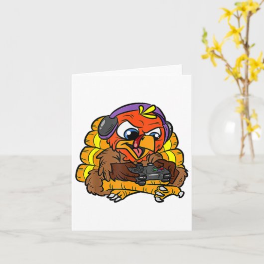 ターキーおもしろいゲーマー感謝祭クールビデオゲームG カード (黄色い花)