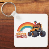 ターキーおもしろいモンスタートラック感謝祭キーチェーン キーホルダー (正面)