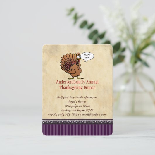 ターキーおもしろい感謝祭ディナー招待状 招待状 (スタンド正面)