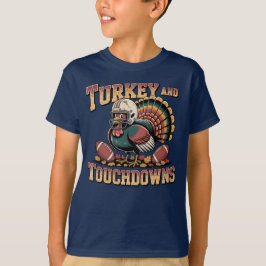ターキーとタッチダウンの面白いフットボールキッズTシャツ Tシャツ