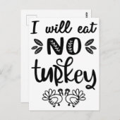 ターキーなんか食べない ヴィーガンの感謝祭 黒文字 ポストカード (正面/裏面)