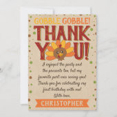 ターキーの秋のお誕生日、感謝祭1歳のお誕生日 サンキューカード (正面)