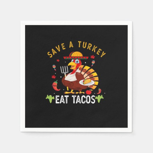 ターキーよりタコスを食べよう メキシコ風面白Tシャツ スタンダードカクテルナプキン (正面)