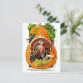 ターキーインサイドオレンジカボチャ、ヴィンテージ感謝祭 ポストカード (スタンド正面)