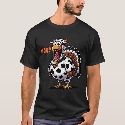 ターキーカウコスチュームの面白い七面鳥 感謝祭 Tシャツ (正面)
