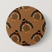 ターキーカッコいい感謝祭おもしろい茶色のパターン 缶バッジ (正面)