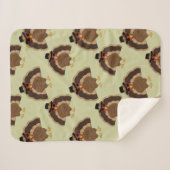 ターキーカッコいい感謝祭おもしろい茶色の緑のパターン シェルパブランケット (正面(横))