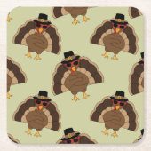 ターキーカッコいい感謝祭おもしろい茶色の緑のパターン スクエアペーパーコースター (正面)