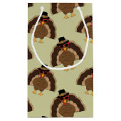 ターキーカッコいい感謝祭おもしろい茶色の緑のパターン スモールペーパーバッグ (裏面)