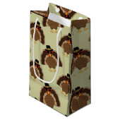ターキーカッコいい感謝祭おもしろい茶色の緑のパターン スモールペーパーバッグ (正面アングル)