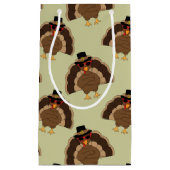 ターキーカッコいい感謝祭おもしろい茶色の緑のパターン スモールペーパーバッグ (正面)