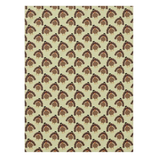 ターキーカッコいい感謝祭おもしろい茶色の緑のパターン テーブルクロス (正面)