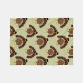 ターキーカッコいい感謝祭おもしろい茶色の緑のパターン フリースブランケット (正面(横))