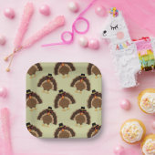 ターキーカッコいい感謝祭おもしろい茶色の緑のパターン ペーパープレート (パーティー)