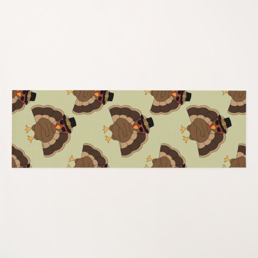 ターキーカッコいい感謝祭おもしろい茶色の緑のパターン ヨガマット (正面(横))