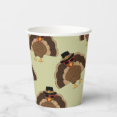 ターキーカッコいい感謝祭おもしろい茶色の緑のパターン 紙コップ (裏面)