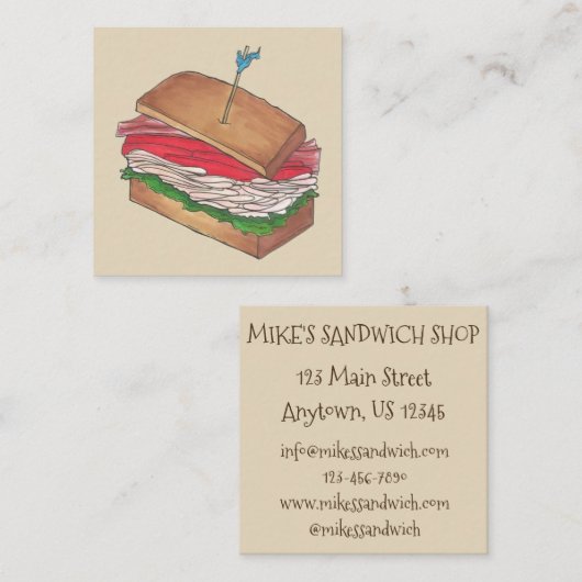 ターキークラブサンドイッチショップレストランダイナーシェフ スクエア名刺 (正面/裏面)