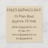 ターキークラブサンドイッチショップレストランダイナーシェフ スクエア名刺 (裏面)