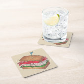 ターキークラブサンドイッチレストランダイナーグルメ食品 スクエアペーパーコースター (インサイチュ)