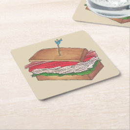 ターキークラブサンドイッチレストランダイナーグルメ食品 スクエアペーパーコースター